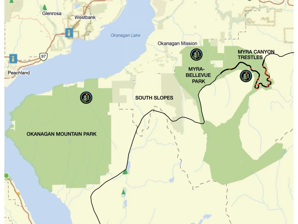 Map of the south slopes and Myra Canyon
