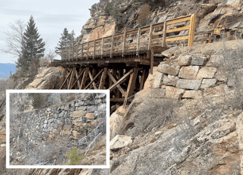 Rock walls along the KVR lines in Myra Canyon